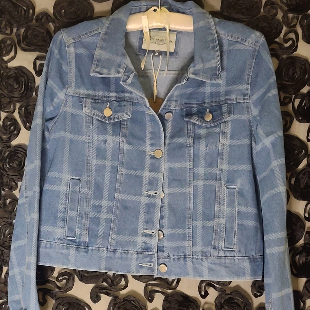 NEW DENIM PLAID PRINTED JACKET